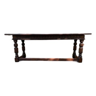 Antique English Farmhouse Refectory Style Oak Base Table Dining Library Table Desk For Sale