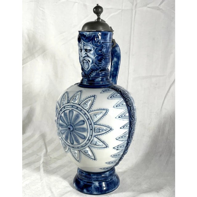 Antique German Kpm Porcelain Lidded Bartmann Jug Tankard. For Sale In West Palm - Image 6 of 13