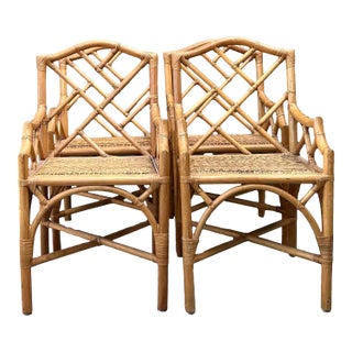 Vintage Chinese Chippendale Rattan Dining Chairs - Set of 4 For Sale