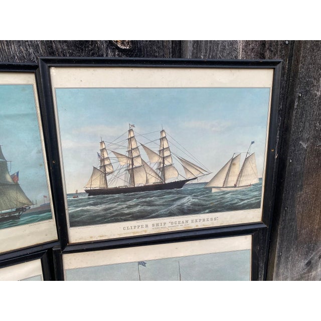 1940s Vintage Nautical Currier and Ives Ship Art Vintage Nautical Art - Set of 6 For Sale - Image 4 of 10