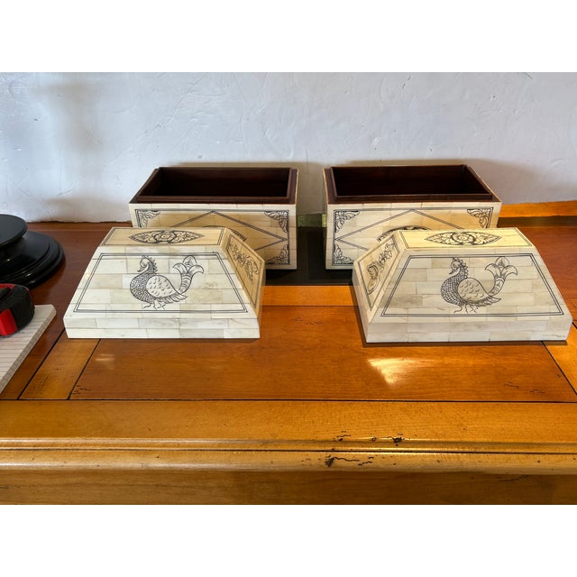 Tessellated Bone Decorative Lidded Boxes -a Pair For Sale In Philadelphia - Image 6 of 13