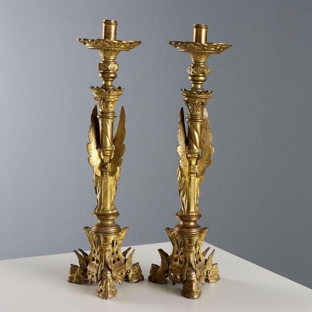 Gilded Bronze Torch Holders, Set of 2 For Sale - Image 9 of 10
