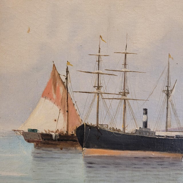 Bernard Van Beek, Kortenhoefs Ships, 1910, Oil on Canvas, Framed For Sale - Image 12 of 18