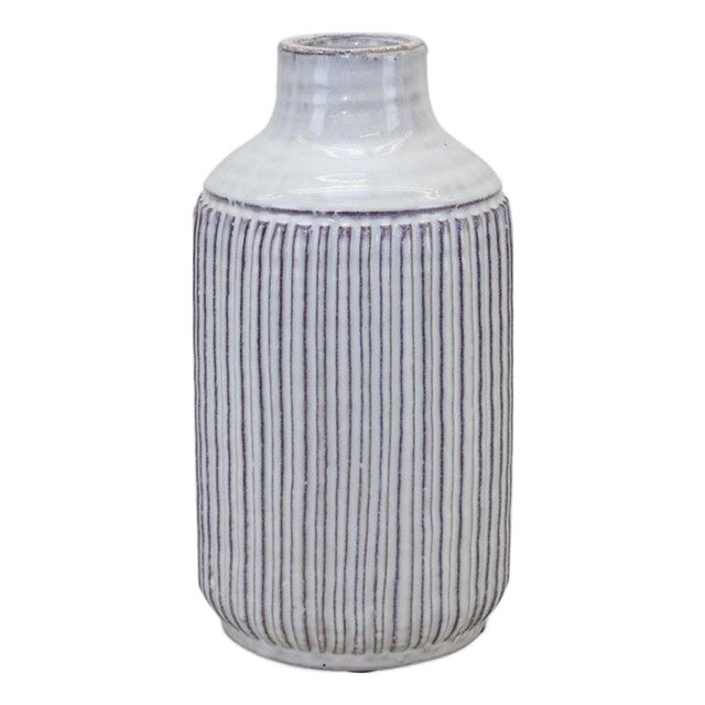 Rustic Ribbed Terra Cotta Vase 12.25"H For Sale