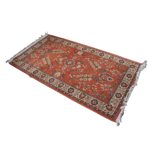 Traditional Vintage Belgian Oriental 100% Wool Floral Rug Runner Carpet Mat 33" X 63" For Sale - Image 3 of 12