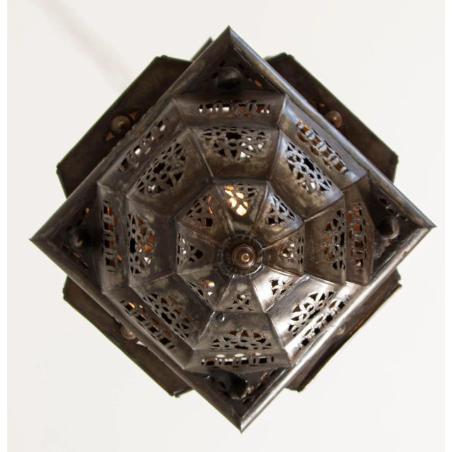 Vintage Moroccan Hanging Lantern Clear and Multicolor Glass Made in Marrakech For Sale - Image 11 of 12