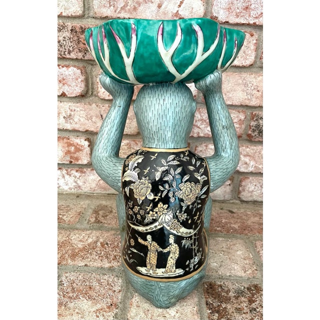 Ceramic Late 20th Century Chinoiserie Porcelain Monkey Bowl For Sale - Image 7 of 8