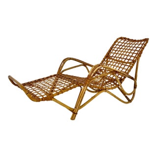 Vintage Bamboo Rattan Chaise Lounge For Sale