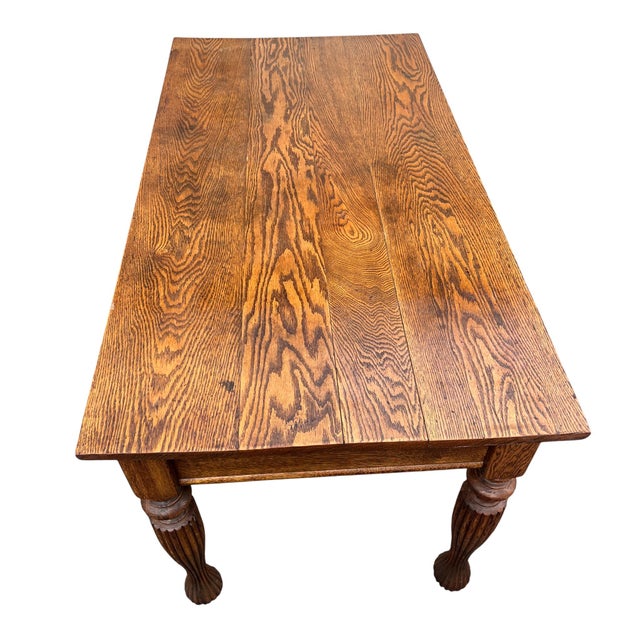 Antique 1900's Large Oak Library Table 2 Drawers For Sale - Image 9 of 17