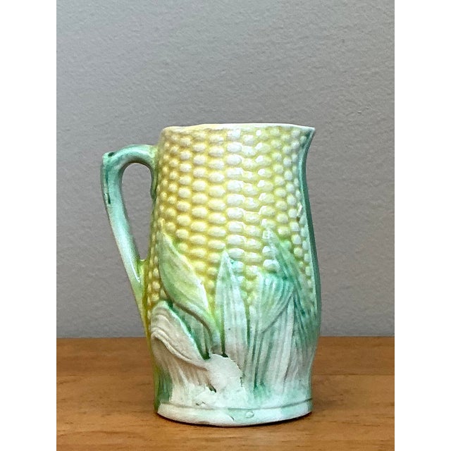 Victorian Vintage German Majolica Corn Cream Pitcher For Sale - Image 3 of 12