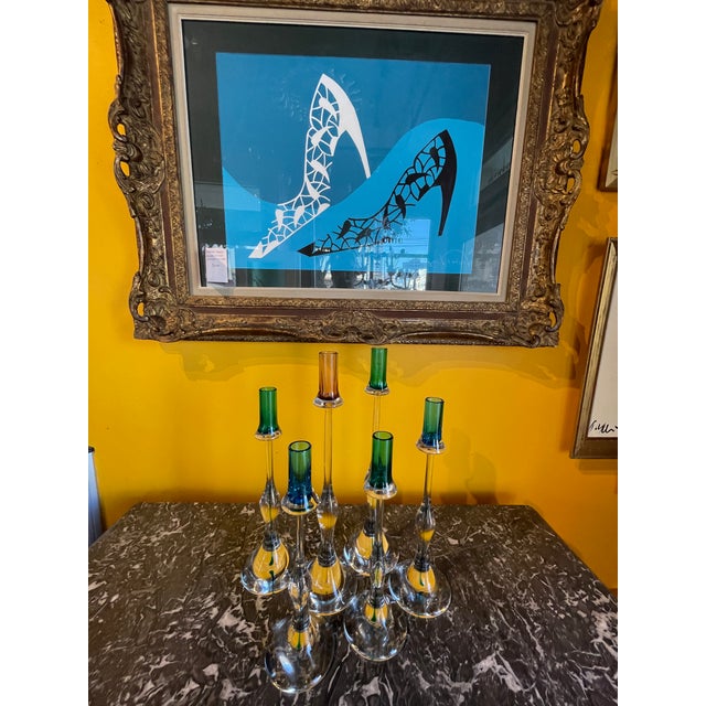 Glass Rare Set of 6 Signed Vintage Gino Cenedese Murano Sommerso Glass Candlesticks For Sale - Image 7 of 15