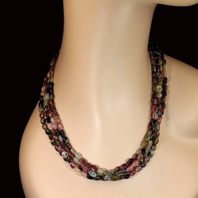 Traditional Ajd 19 Inch Four Strand Multi Color Tourmaline Nugget Necklace For Sale - Image 3 of 6