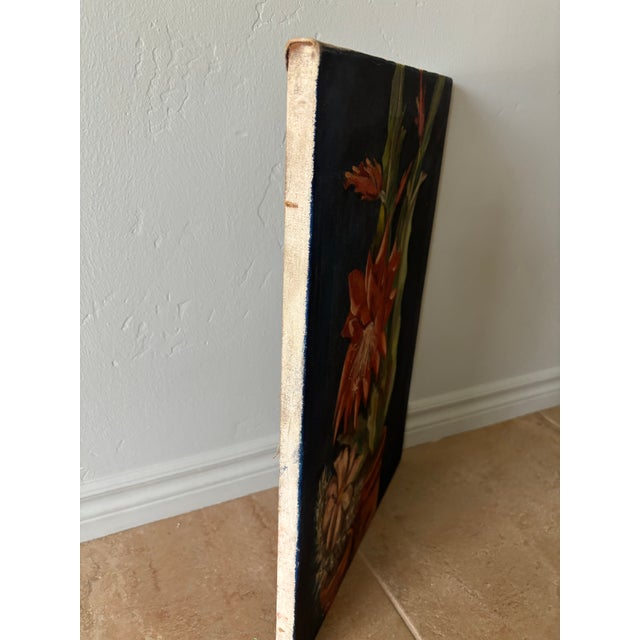 Mid-Century Modern Vintage Floral Still Life Painting of Blooming Cactus Flowers – 15.5” X 22.5” - Unsigned For Sale - Image 3 of 6
