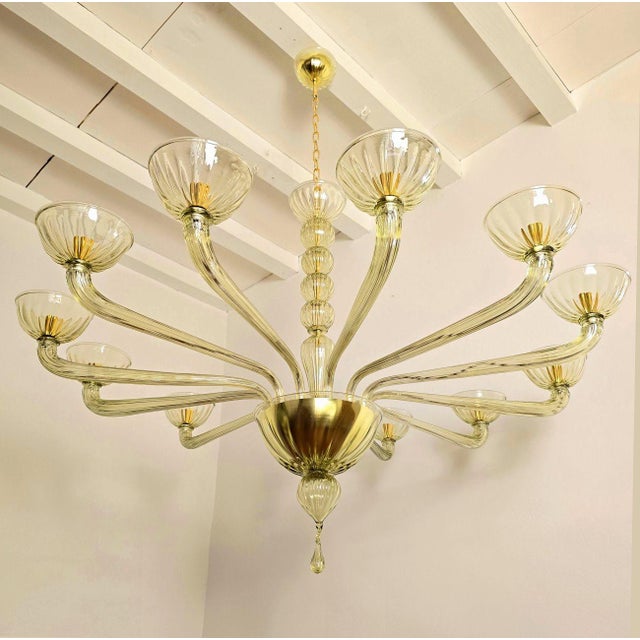 1980s Large Green Murano Glass Mid-Century Modern Chandelier For Sale - Image 4 of 10