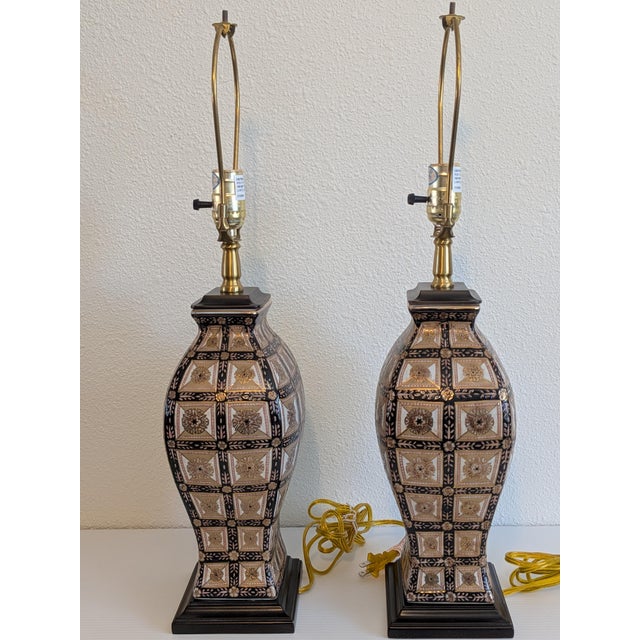 This pair of 1980s table lamps by the Bombay Company could have easily been made by Versace. They evoke an Asian or...