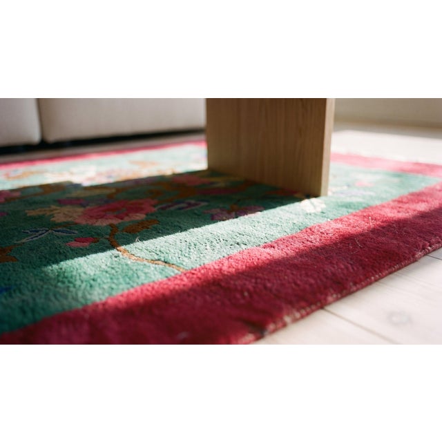 Lovely Dark Green Color With Special Floral Design Antique Chinese Art Deco Rug For Sale - Image 13 of 15