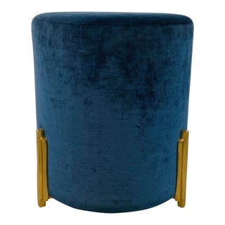 Arteriros Modern Blue Velvet Warby Ottoman For Sale