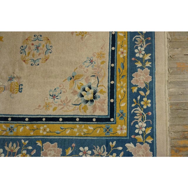 Textile 1920s Ivory Traditional Medallion Antique Chinese Peking Carpet 9' X 12' Woven Wool Rug For Sale - Image 7 of 11