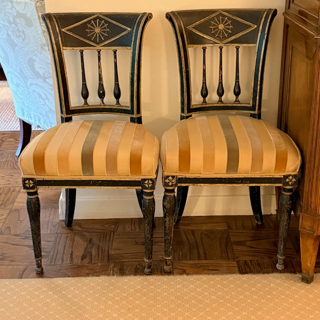 Neoclassical Pair Italian Neo Classical Painted Side Chairs For Sale - Image 3 of 10