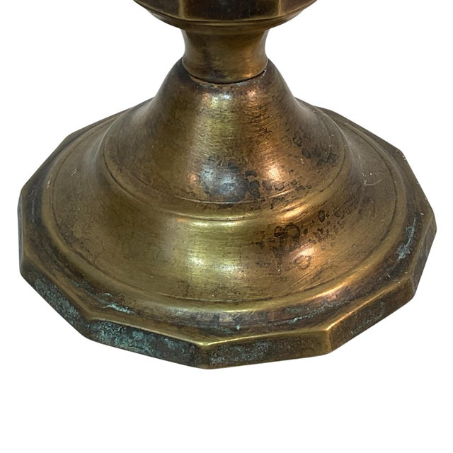 Antique Brass Candlesticks With Patina 15” - A Pair For Sale - Image 12 of 13