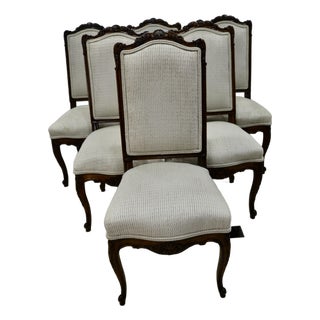 French Louis XV Dining Side Chairs Upholstered in Belgian Linen Chenille -Set of 6 For Sale