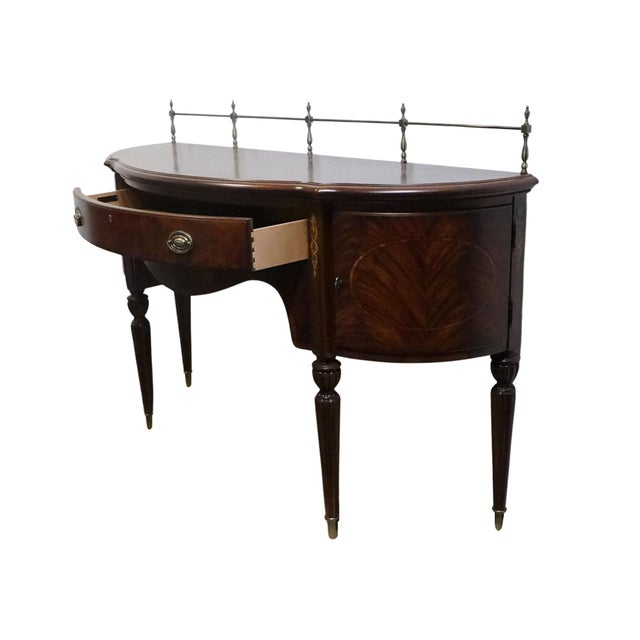 Thomasville Furniture Kent Park Collection Banded Flame Mahogany 68" Buffet Sideboard W. Brass Rail 38921-240 For Sale In Kansas City - Image 6 of 15
