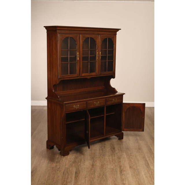 Ethan Allen Georgian Court Style Cherry Step Back Hutch China Cabinet For Sale - Image 9 of 18