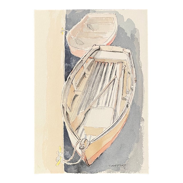 Rowboat Watercolor by Montford For Sale