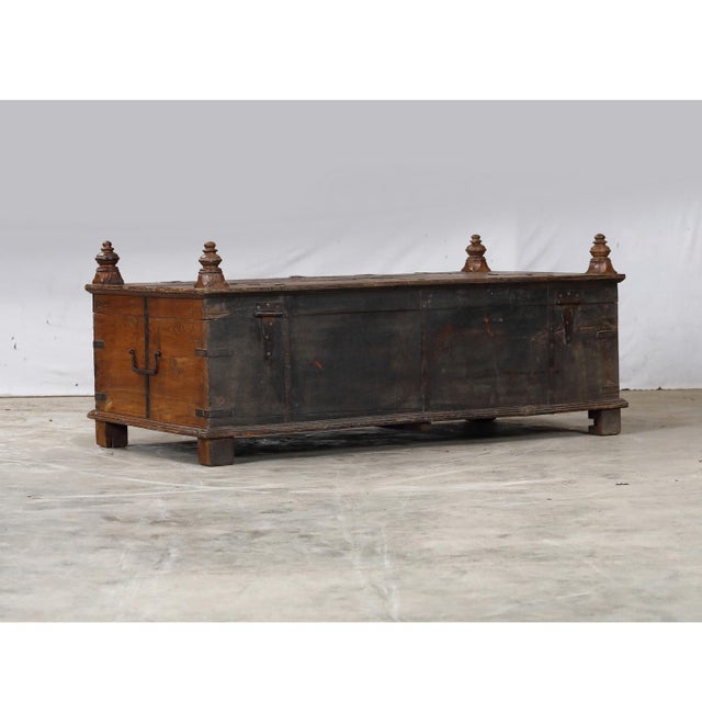 Brown Antique Indian Teakwood Blanket Chest/Coffee Table For Sale - Image 8 of 8