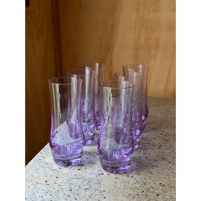 Mid-Century Neodymium Alexandrite Glass Highball Tumblers Set of 6, 1970, Set of 6 For Sale - Image 10 of 13