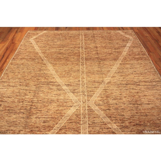 A Beautiful Minimalist Tribal Primitive Design Rust Tones Modern Area Rug, Country of Origin: Central Asia, Circa date:...