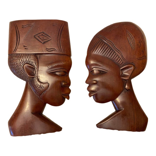Carved Hardwood African Man Woman Wall Art For Sale