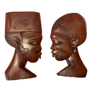 Carved Hardwood African Man Woman Wall Art