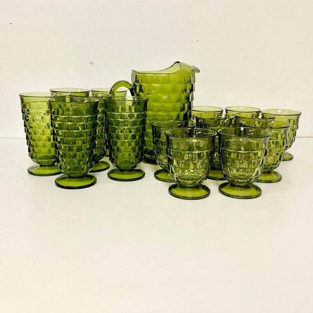Indiana Glass Company 1960s Vintage Boho Chic Americana Indiana Glass Whitehall Pitcher & Glassware Set - 17 Pieces For Sale - Image 4 of 17