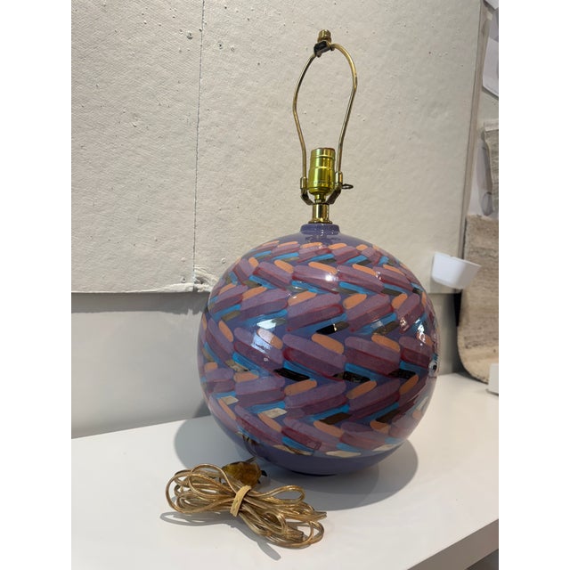 Set of 2 Vintage Hand Painted Patterned Lamps For Sale - Image 9 of 10