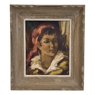 French Artist, Portrait of Woman, 1940s, Oil on Board For Sale