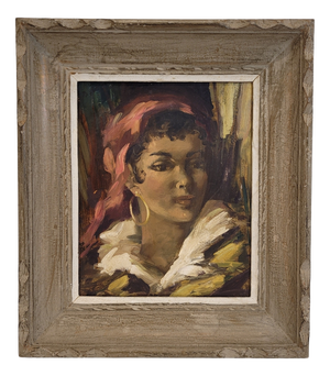 French Artist, Portrait of Woman, 1940s, Oil on Board