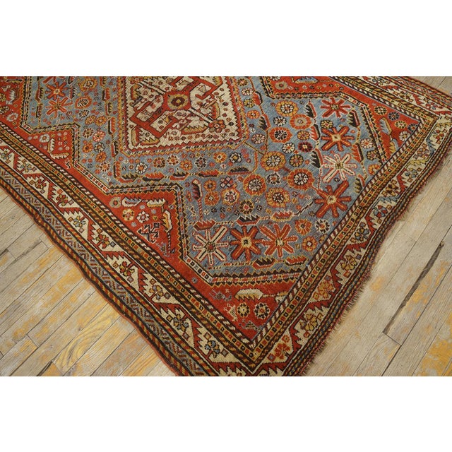 1890s Sky Medallion Tribal Antique S. Persian Ghashgaie Rug 4'2" X 6'2" Handknotted Wool Carpet For Sale In New York - Image 6 of 7
