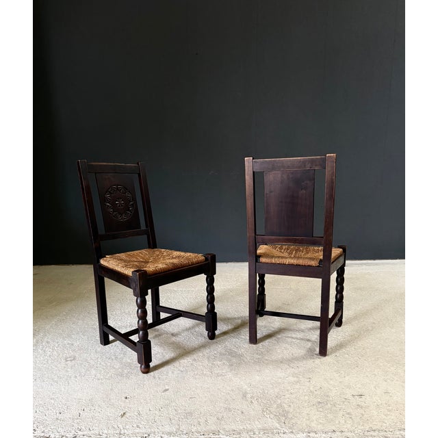 Brown French Provincial Carved Back Dining Chairs by Charles Dudouyt, 1940s, Set of 2 For Sale - Image 8 of 18