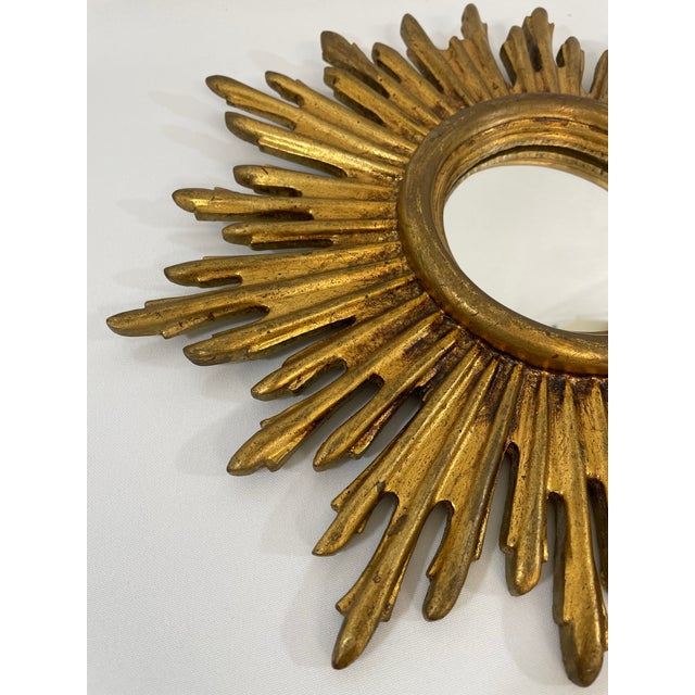 1970s Vintage 1970s French Gilded 13.5" Sunburst Wall Mirror For Sale - Image 5 of 18