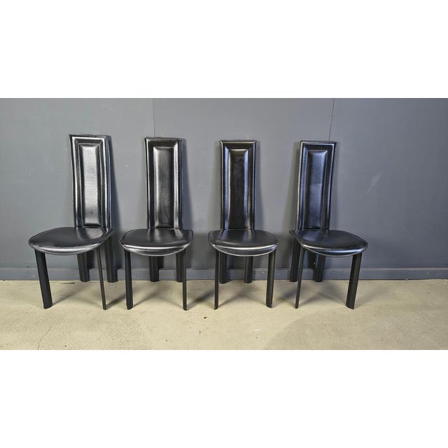 Vintage Black Leather Dining Chairs, 1980s, Set of 4 For Sale - Image 15 of 17