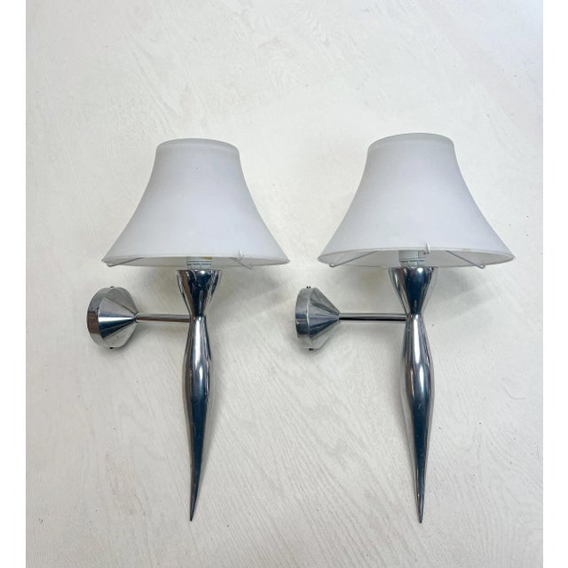 Gau-Cast Aluminum and Glass Wall Lamps from Maison Lucien, 1980s, Set of 2 For Sale - Image 6 of 11