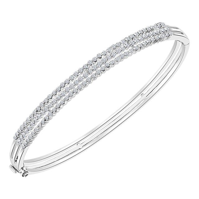 1.3 Carat Diamond Three Rows Bangle /Bracelet in 18 Karat White Gold 15 Grams For Sale