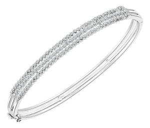 1.3 Carat Diamond Three Rows Bangle /Bracelet in 18 Karat White Gold 15 Grams