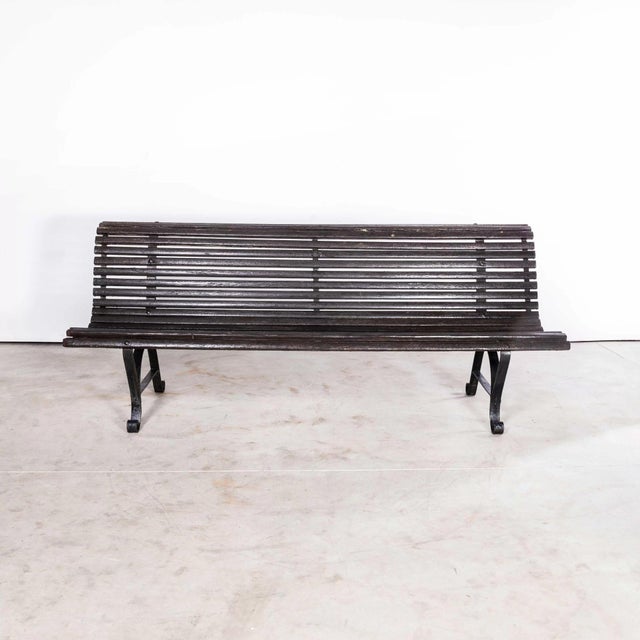 French Outdoor Garden Slatted Bench with Scroll Feet, 1940s For Sale - Image 9 of 10