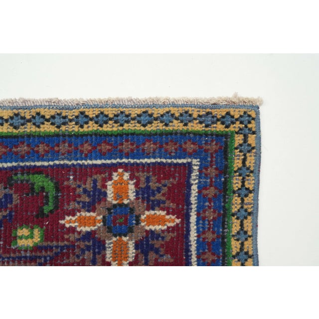 1970s Vintage Turkish Handmade Wool Cotton Blue Area Rug For Sale - Image 11 of 12