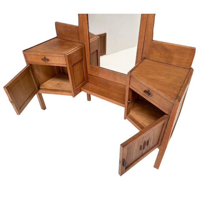 Wood Art Deco Amsterdamse School Dressing Table by J.J. Zijfers, 1920s, Set of 2 For Sale - Image 7 of 11