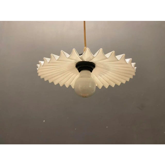 Opaline Pleated Glass Light Pendants, Set of 2 For Sale - Image 4 of 7
