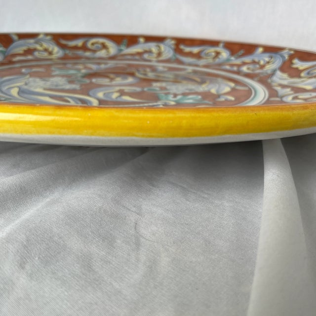 Ceramic 1990s Large Italian Hand Painted Round Ceramic Wall Plate For Sale - Image 7 of 8