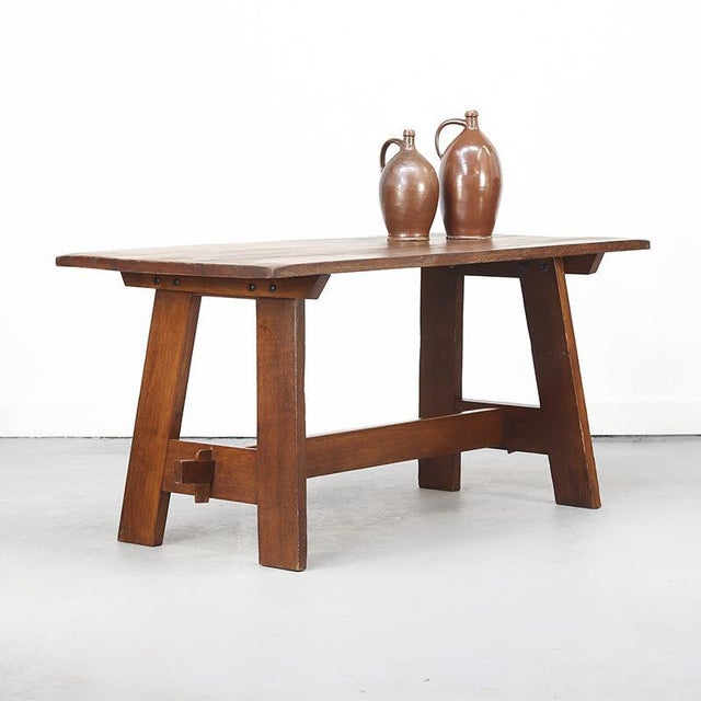 Wood Vintage Rustic Farmhouse Dining Table For Sale - Image 7 of 12